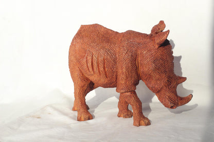 Light Brown detailed Softwood Walking Rhino Figurine/Sculpture. Large Zimbabwean handcarved home/office decoration. Ready to Ship Gifts