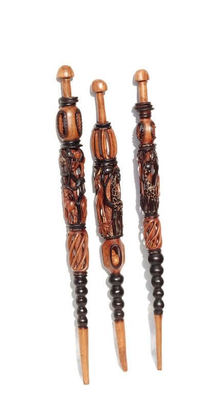 Olive Wood Animal Theme Walking Cane. Black And Brown Smooth Carved African Art Walking Stick. Antelope, Giraffe, Elephant, Lion, Leopard