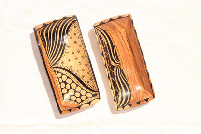 African Teak Wood Painted Bowl/tray Pair. Zebra and Giraffe animal print themed carved Brown wooden bowls. Christmas gifts ready to Ship