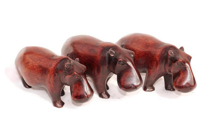 Dark Brown Smooth handcarved Hippo figurines Set of 3. African Safari animals Art Decor. Handcrafted home/office decor ready to ship Gift