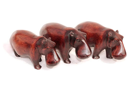 Dark Brown Smooth handcarved Hippo figurines Set of 3. African Safari animals Art Decor. Handcrafted home/office decor ready to ship Gift