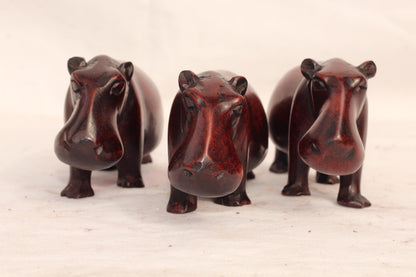 Dark Brown Smooth handcarved Hippo figurines Set of 3. African Safari animals Art Decor. Handcrafted home/office decor ready to ship Gift
