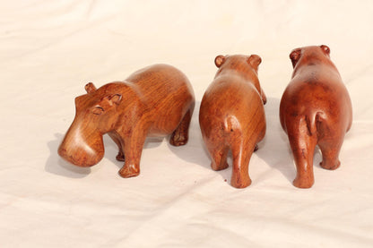 Light Brown Smooth handcarved Hippo figurines Set of 3. African Safari animals Art Decor. Handcrafted home/office decor ready to ship Gift