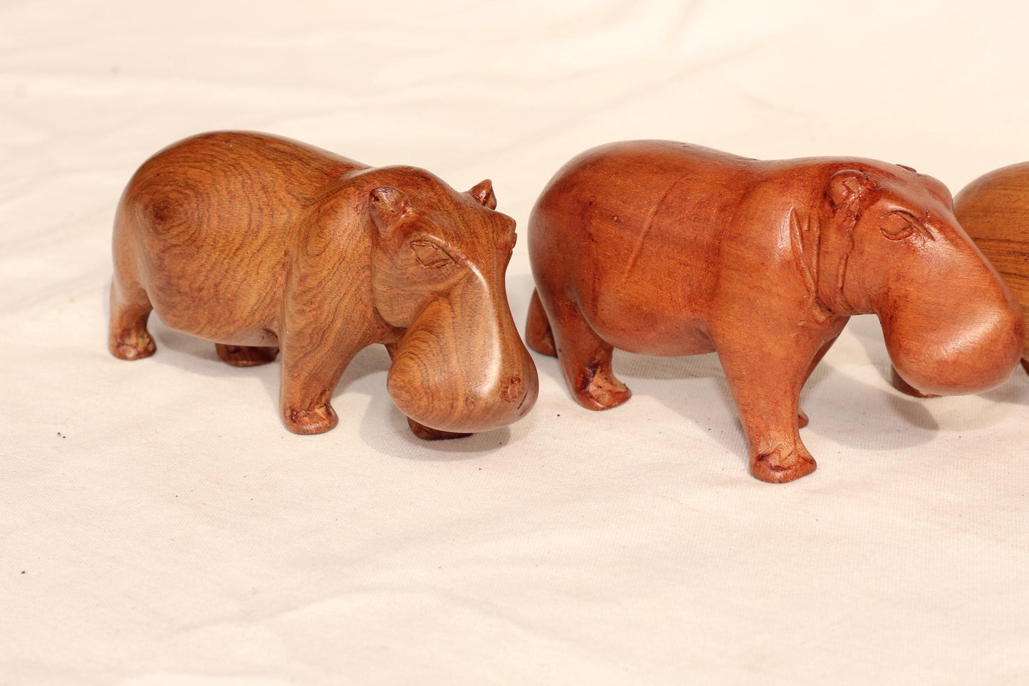Light Brown Smooth handcarved Hippo figurines Set of 3. African Safari animals Art Decor. Handcrafted home/office decor ready to ship Gift