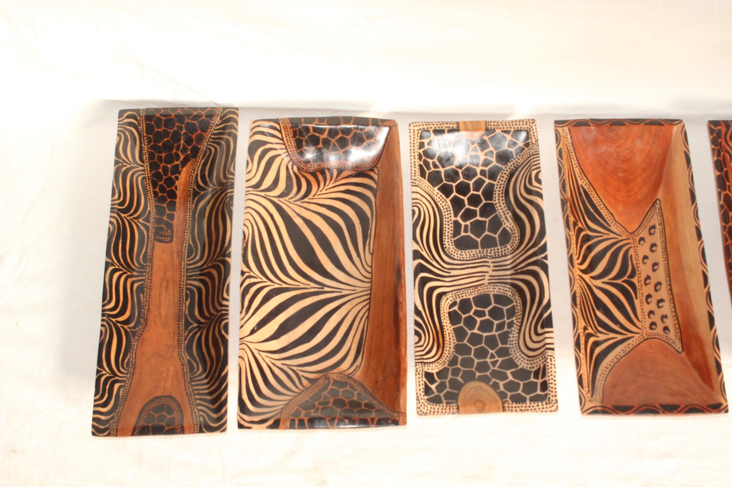 African Teak Wood Painted Bowl/tray. Zebra and Giraffe animal print themed carved Brown wooden bowls. Last minute gifts Shipping Worldwide