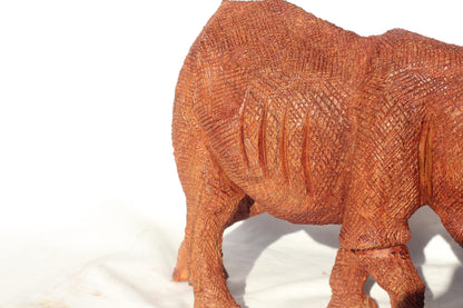 Light Brown detailed Softwood Walking Rhino Figurine/Sculpture. Large Zimbabwean handcarved home/office decoration. Ready to Ship Gifts