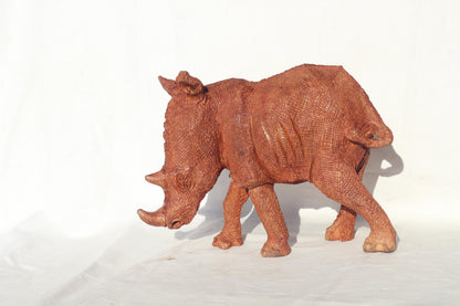 Light Brown detailed Softwood Walking Rhino Figurine/Sculpture. Large Zimbabwean handcarved home/office decoration. Ready to Ship Gifts