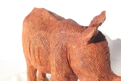 Light Brown detailed Softwood Walking Rhino Figurine/Sculpture. Large Zimbabwean handcarved home/office decoration. Ready to Ship Gifts