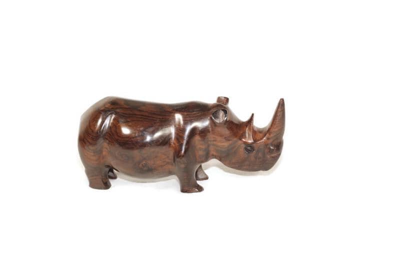 17×8cm Zambian Ebony wood handcarved Rhino. Unique African Art Gifts, for home and office decor. Amazing Wood grain on Rhinoceros figurine.