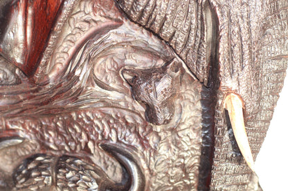 Iron Wood African Big 5 Animal heads hand carved Masterpiece. Table top Decor Self Standing 17inch Panel. Zimbabwe Dark Brown Polished Art