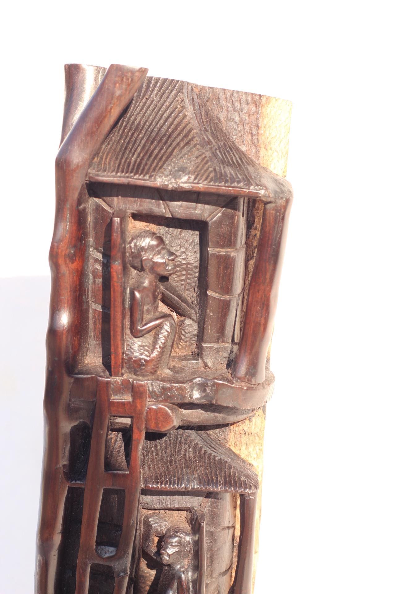 African Village life Ebony Wood Carved Tree Houses Sculpture. Smooth Handcarved Art Decor, ready to Ship from South Africa. Christmas Gift