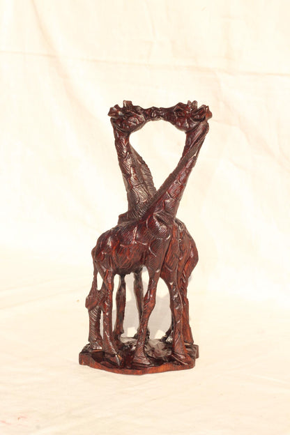 Kissing Giraffe Lovers Dark Brown Iron Wood Art figurines. Zimbabwean home decor handcarved Sculptures. Engagement/ Wedding African gifts