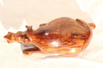 Zebra Wood Carved Sitting Rhino figurine. Zambian Handmade African Art decor, shipping worldwide. Unique Collector's item/ Christmas gifts