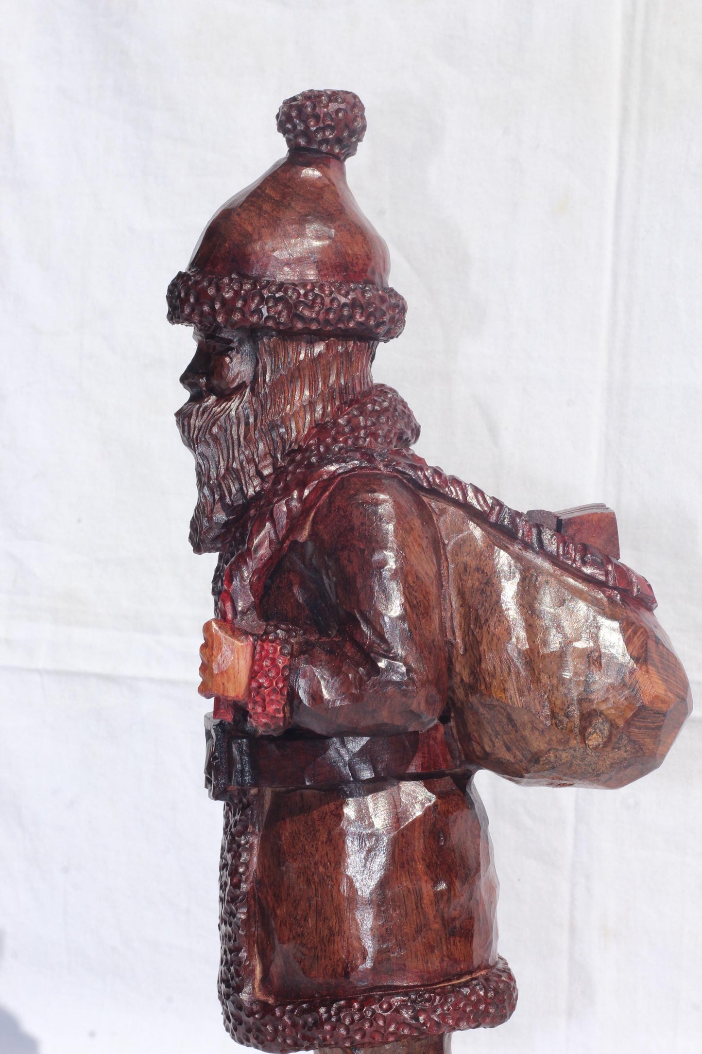 Fully Detailed Handcarved Ironwood Father Christmas Lifelike sculpture, 38cm Tall Ready to Ship African Art Decor. Only 2 Available