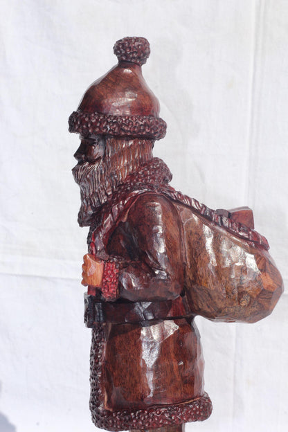 Fully Detailed Handcarved Ironwood Father Christmas Lifelike sculpture, 38cm Tall Ready to Ship African Art Decor. Only 2 Available