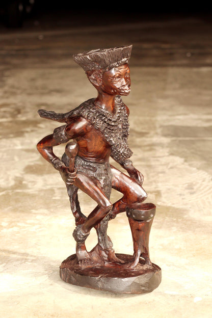 African Traditional Dancer/ Drummer, Larger Smooth Zimbabwe Handcarved Ironwood Amazing detail lifelike sculpture. 43cm Tall Ready to Ship