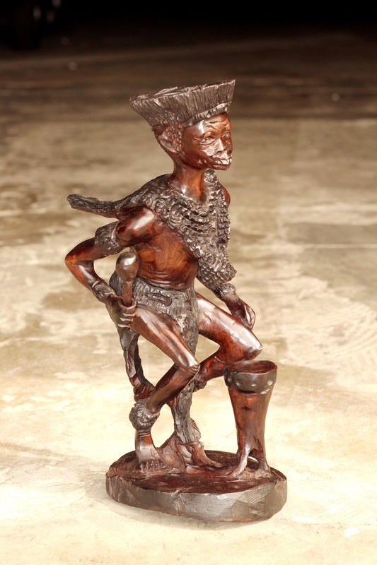 African Traditional Dancer/ Drummer, Larger Smooth Zimbabwe Handcarved Ironwood Amazing detail lifelike sculpture. 43cm Tall Ready to Ship