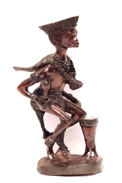 African Traditional Dancer/ Drummer, Larger Smooth Zimbabwe Handcarved Ironwood Amazing detail lifelike sculpture. 43cm Tall Ready to Ship