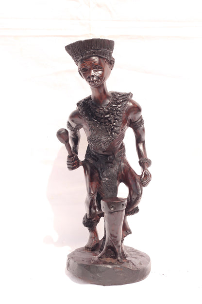 African Traditional Dancer/ Drummer, Larger Smooth Zimbabwe Handcarved Ironwood Amazing detail lifelike sculpture. 43cm Tall Ready to Ship