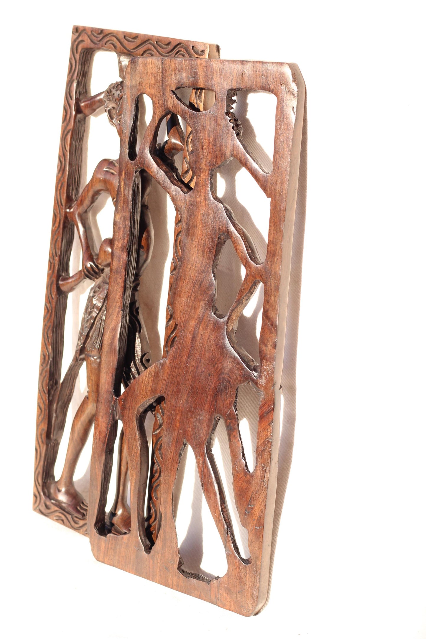 African Village Life Frame Hunters carrying a spear and Knife or Stick. Malawian Iron Wood Detailed Handcarved Wall Art Gift. Ready to Ship