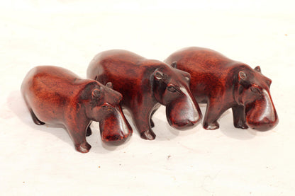 Dark Brown Smooth handcarved Hippo figurines Set of 3. African Safari animals Art Decor. Handcrafted home/office decor ready to ship Gift