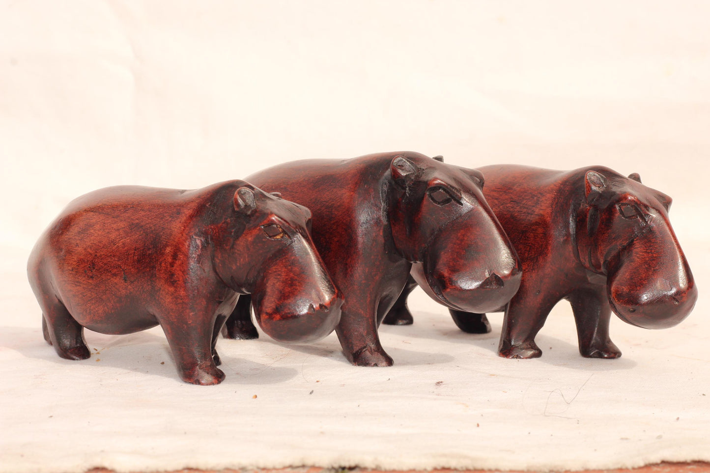 Dark Brown Smooth handcarved Hippo figurines Set of 3. African Safari animals Art Decor. Handcrafted home/office decor ready to ship Gift