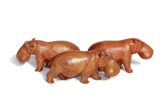 Light Brown Smooth handcarved Hippo figurines Set of 3. African Safari animals Art Decor. Handcrafted home/office decor ready to ship Gift