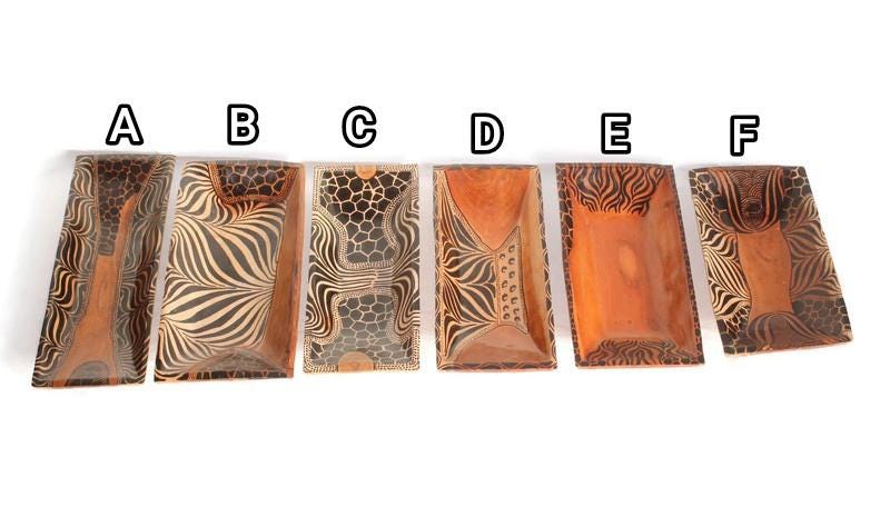 African Teak Wood Painted Bowl/tray. Zebra and Giraffe animal print themed carved Brown wooden bowls. Last minute gifts Shipping Worldwide