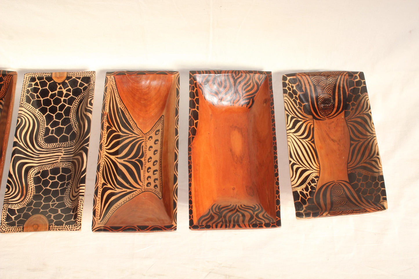 African Teak Wood Painted Bowl/tray. Zebra and Giraffe animal print themed carved Brown wooden bowls. Last minute gifts Shipping Worldwide