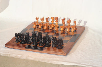 Minimalist Ebony and Mukwa Wood Chessboard with African big Five Animals pieces. Board games Art gifts, shipping Express from South Africa.