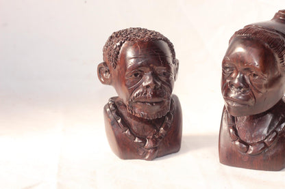 African King and Queen Art Gifts. Iron Wood Smooth Zimbabwe hand Carved half Body Couple Sculptures. Beautiful Christmas gift. Ready to Ship