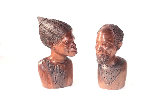 African King and Queen 2. Iron Wood Smooth Zimbabwe hand Carved half Body Couple Sculptures. Beautiful Christmas Art gift. Ready to Ship