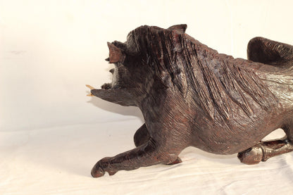 Fine Art Dark Brown Scratching Warthog Figurine. Fully detailed realistic lifelike Wooden Sculpture. Zimbabwean handcarved home/office decor