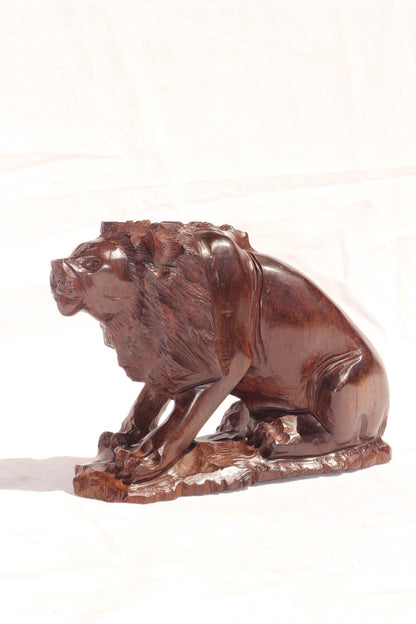 Fine Art Lion King Smooth Ironwood Masterpiece Design 3. Zimbabwean Carved Sitting Lifelike animal figurine. Home/Office Deco Christmas Gift