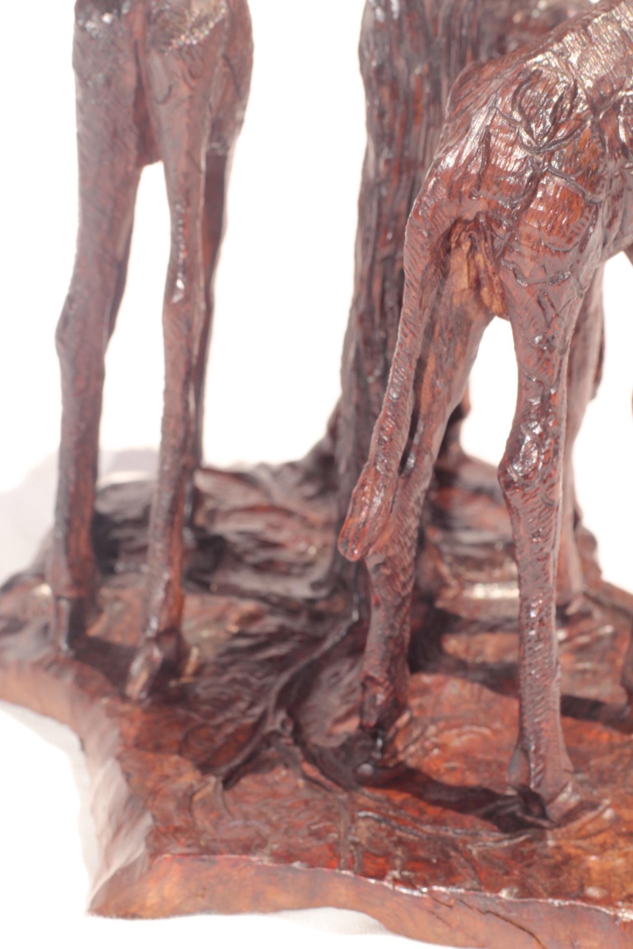 Giraffes Feeding on a Tree, Dark Brown Iron Wood Art Sculpture. Zimbabwean handcarved home decor . African Christmas gift, ready to Ship