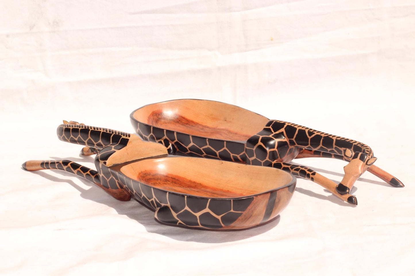 Sleeping Giraffe Teak wood Bowl. Animal print Painted table centerpiece. Zambian handcarved Art Decor. Christmas gifts ready to Ship