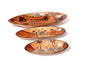 3 x Guinea Fowl South African Themed animal print Bowls. Oval shaped Painted Teak wood table centerpiece bowls. Mozambique handmade Art gift