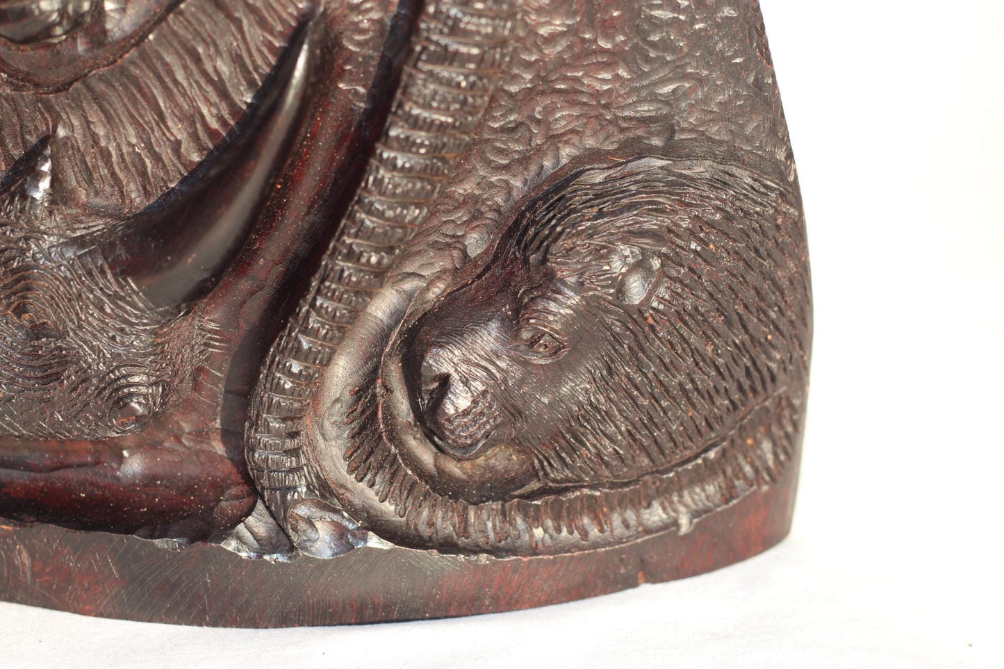 Iron Wood African Big 5 Animal heads hand carved Masterpiece. Table top Decor Self Standing 17inch Panel. Zimbabwe Dark Brown Polished Art