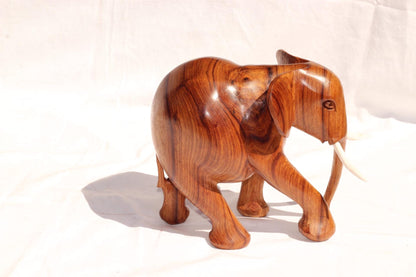Hand Carved Chubby Elephant Light Brown Polished Mahogany wood. African art Souvenirs, unique housewarming Christmas gifts. Ready to Ship