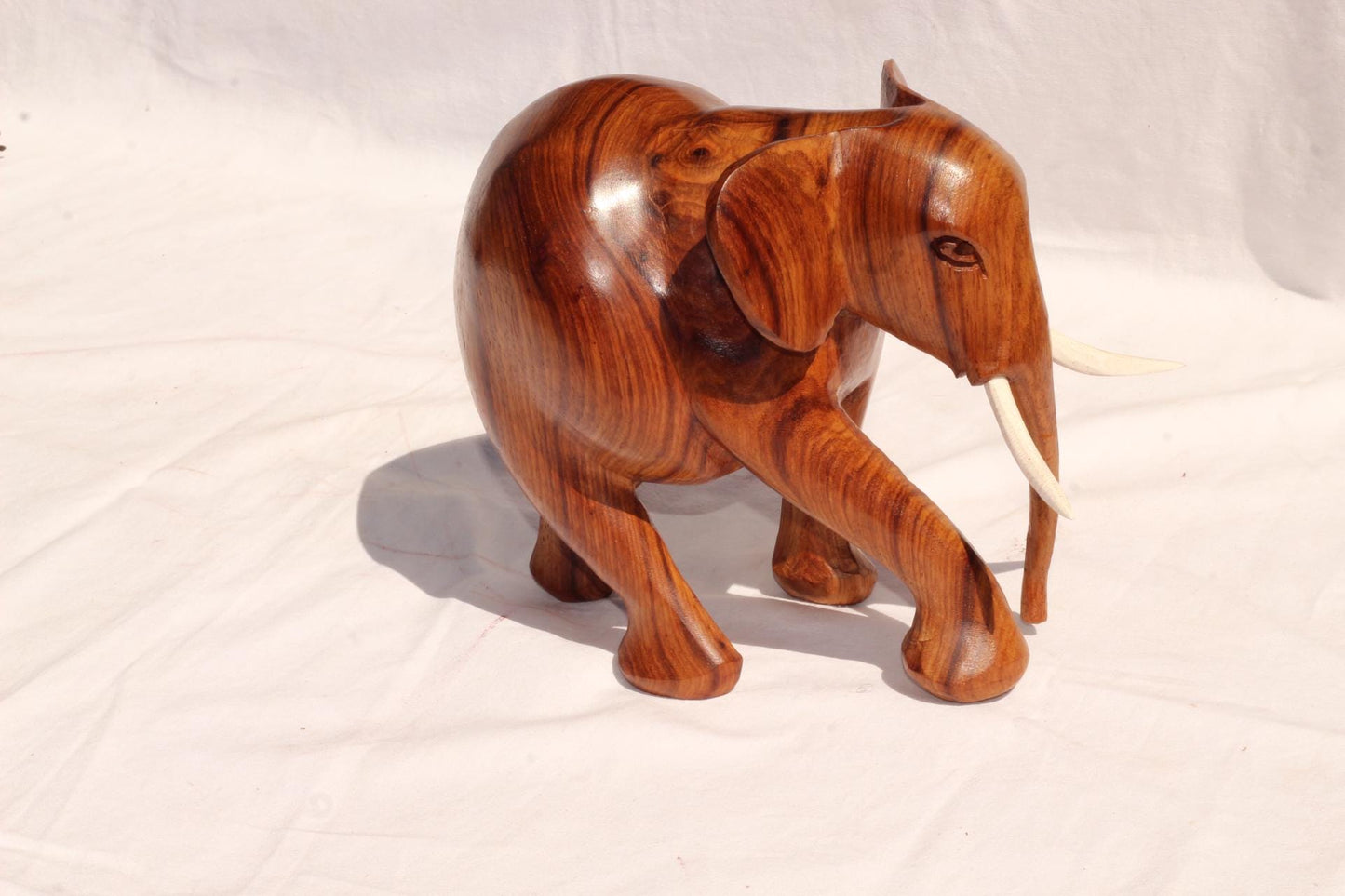 Hand Carved Chubby Elephant Light Brown Polished Mahogany wood. African art Souvenirs, unique housewarming Christmas gifts. Ready to Ship