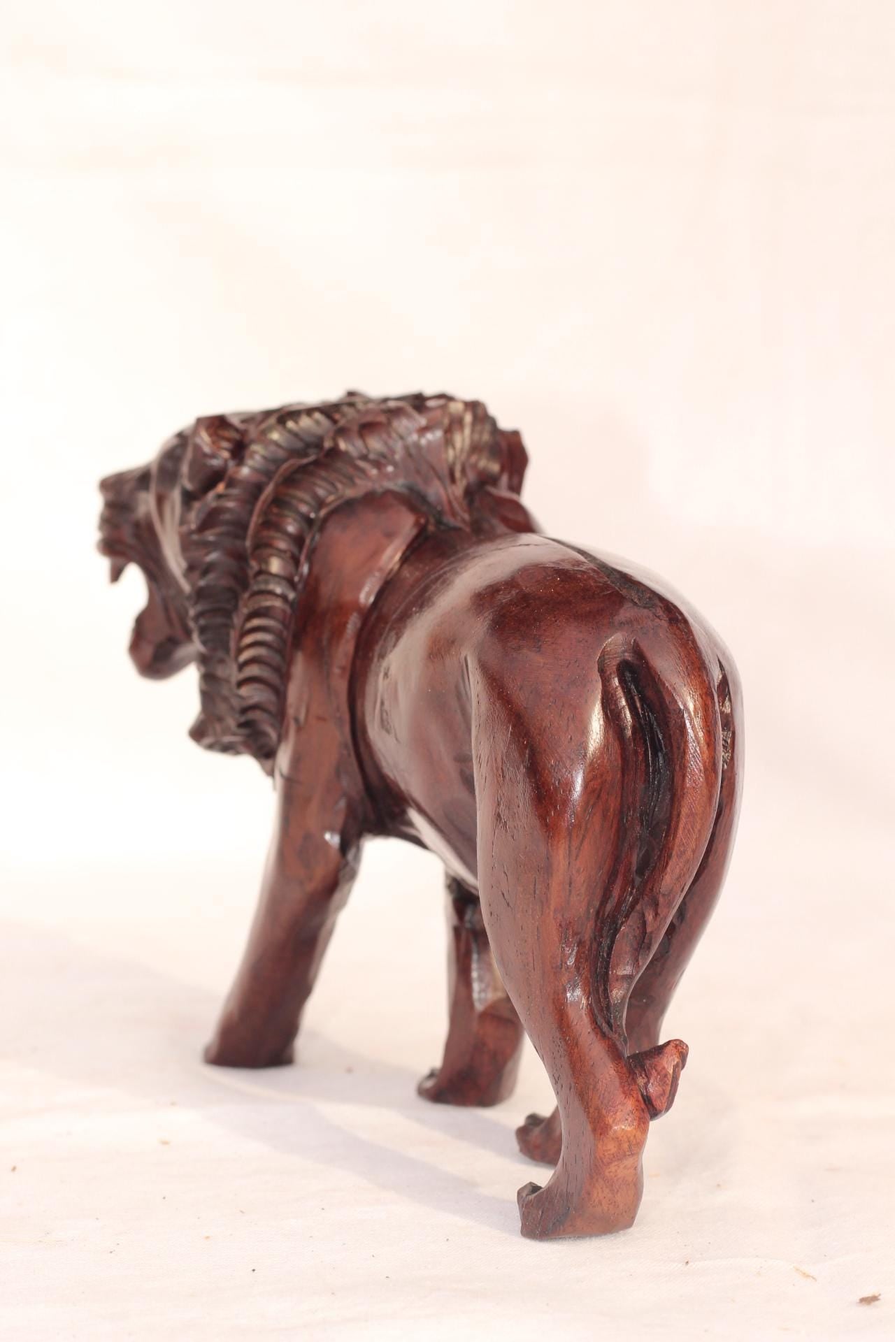 Iron Wood Handcarved Lion Figurine. Walking and Roaring Lifelike figurine. Zimbabwean made Christmas gift, Ready to Ship Worldwide