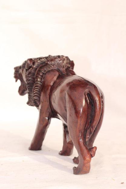Iron Wood Handcarved Lion Figurine. Walking and Roaring Lifelike figurine. Zimbabwean made Christmas gift, Ready to Ship Worldwide