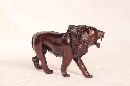 Iron Wood Handcarved Lion Figurine. Walking and Roaring Lifelike figurine. Zimbabwean made Christmas gift, Ready to Ship Worldwide