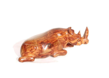 Zebra Wood Carved Sitting Rhino figurine. Zambian Handmade African Art decor, shipping worldwide. Unique Collector's item/ Christmas gifts