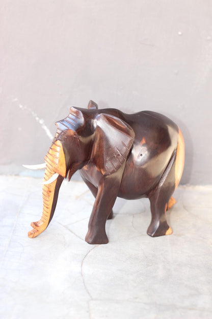 Zambia style 2 colour Ebony wood elephant figurine. Smooth Carved walking animal sculpture. African art Christmas/wedding gift ready to Ship