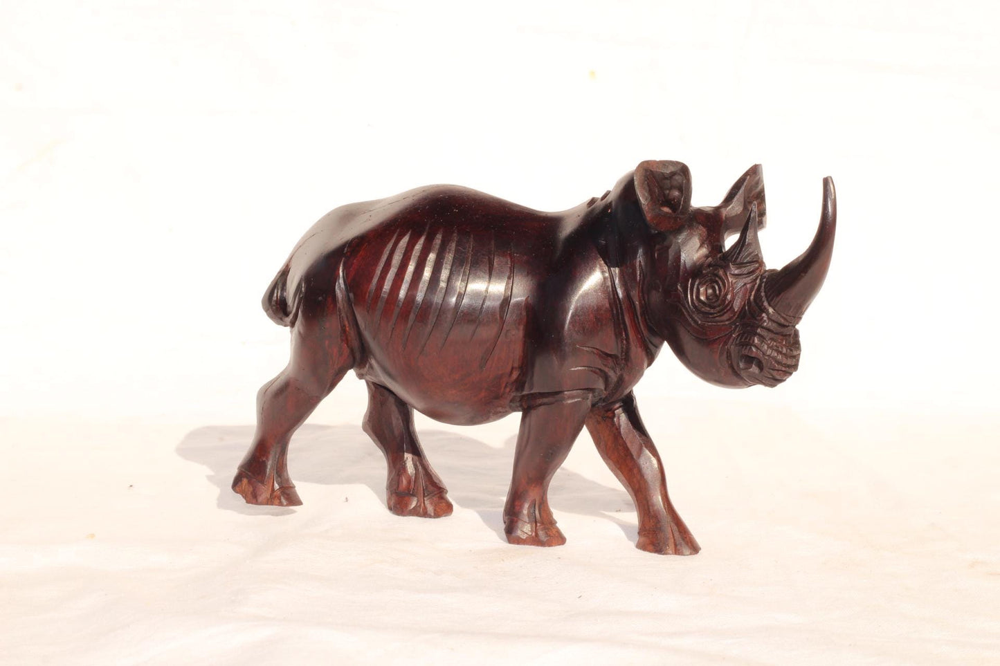 Lifelike Smooth Ironwood Rhino Figurine. Handcarved walking animal art sculpture. Home and Office Decor, ready to Ship Christmas Gift.
