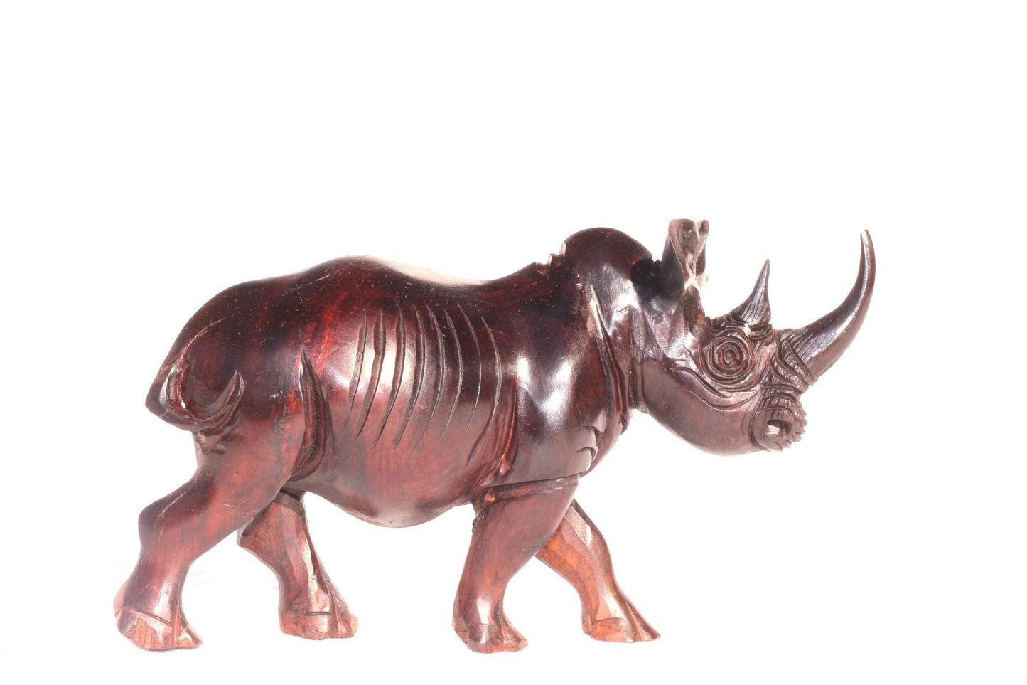 Lifelike Smooth Ironwood Rhino Figurine. Handcarved walking animal art sculpture. Home and Office Decor, ready to Ship Christmas Gift.