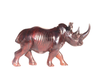Lifelike Smooth Ironwood Rhino Figurine. Handcarved walking animal art sculpture. Home and Office Decor, ready to Ship Christmas Gift.