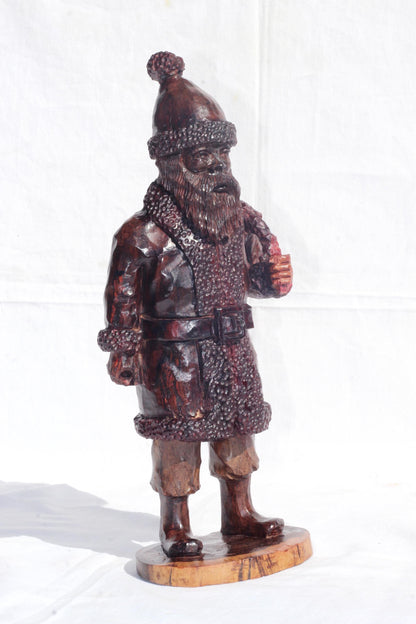 Fully Detailed Handcarved Ironwood Father Christmas Lifelike sculpture, 38cm Tall Ready to Ship African Art Decor. Only 2 Available