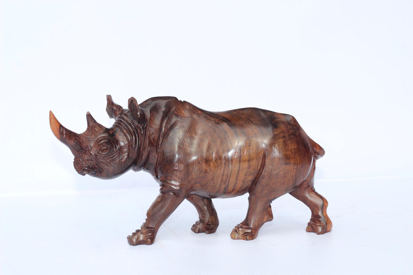 Smooth handcarved Ironwood Rhino Sculpture. Zimbabwean lifelike Safari Animals Decor figurine. Unique African Big Five Art Christmas gift.